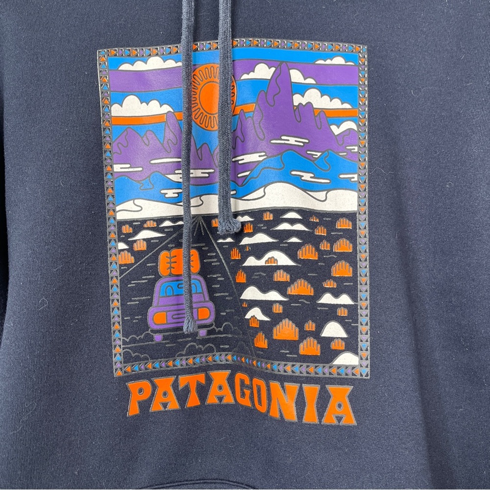 Patagonia Navy Graphic Hoodie Mountains Dessert Scene Hooded - Picture 3 of 5